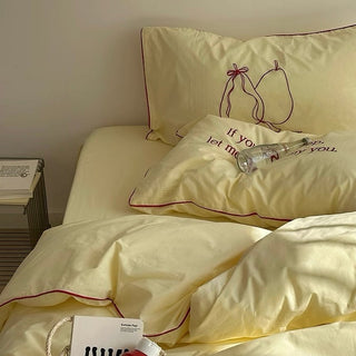 Piping Embroidery Washed Cotton Duvet Cover Set  Bed Cover