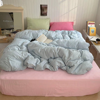 Pink Mix Color Solid Cotton Duvet Cover Set  Bed Cover All Season
