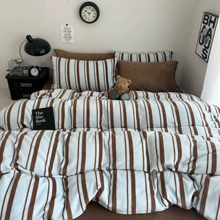 Blue Brown Multi Stripe Winter Duvet Cover Set
