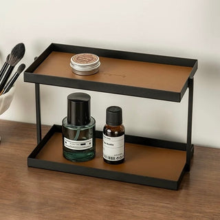 Iron Leather Rectangular Simple Two-Tier Tray  Storage Rack