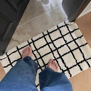 Monochrome Grid Door Mat Entrance Mat  50x80cm Absorbent Non-Slip Tufted