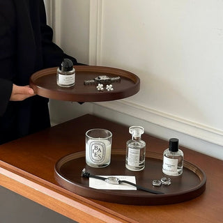 Oval-shaped simple retro wood trayin 2 sizes for storage small item holder perfume storage.
