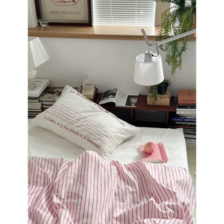 White Pink Stripe Duvet Cover Set