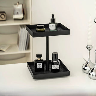 360 Degree Rotating Iron Braided Leather Square Two-Tier Tray  Storage Rack