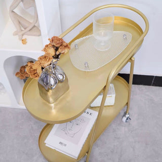 Oval-shaped storage wagon with castersin  side table
