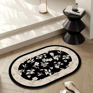 Monochrome floral pattern bath mat 50x80cm quick-drying