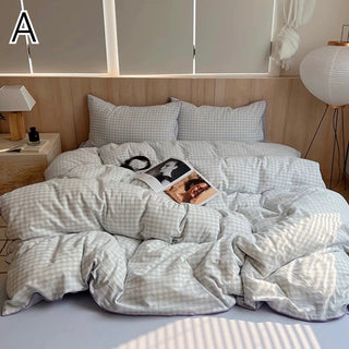 Piping Gingham Check Pattern Duvet Cover Set  Bed Cover All Season