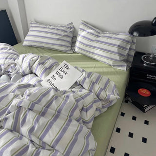 Purple Multi Stripe Cotton Duvet Cover Set 2 Sizes  All Seasons