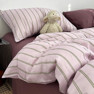 Mauve Pink Stripe Soft Cotton Duvet Cover Set   Bed Cover  All Seasons  Year-Round