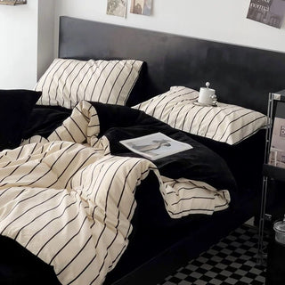 Ivory Black Stripe Winter Duvet Cover Set