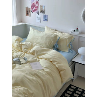 Yellow Side Ribbon Plain Piping Duvet Cover Set 2 Sizes  Bed Cover All Seasons Year-Round
