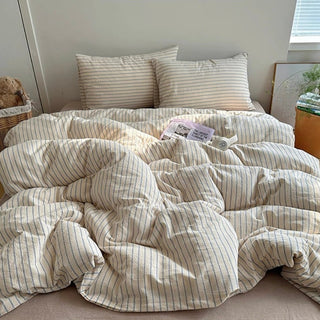 Mixed Color Stripe Cotton Duvet Cover Set  All Season