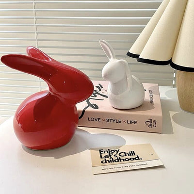Set of 2  Rabbit Motif Ceramic Object Figurine
