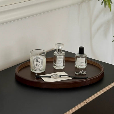 Oval-shaped simple retro wood trayin 2 sizes for storage small item holder perfume storage.