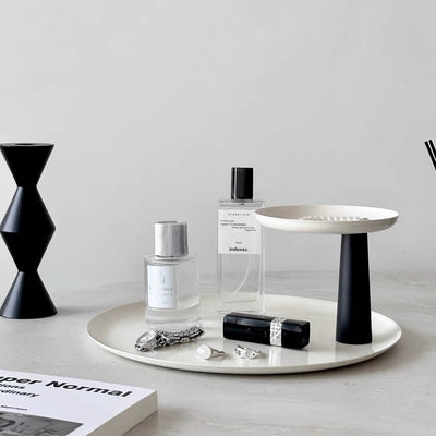Monochrome Movable Two-Tier Round Tray  Storage