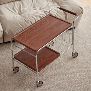 Stainless steel two-tier side table with casters storage rackin  wagon