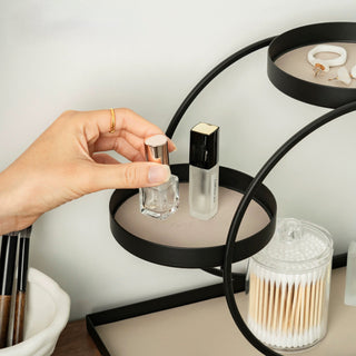 Iron Leather Black Frame Curved Storage Three-Tier Tray Rack