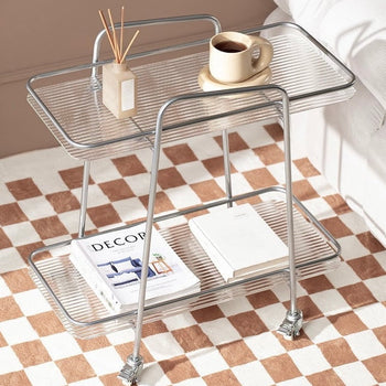 Castered Clear Two-Tier Storage Rack Wagon Side Table