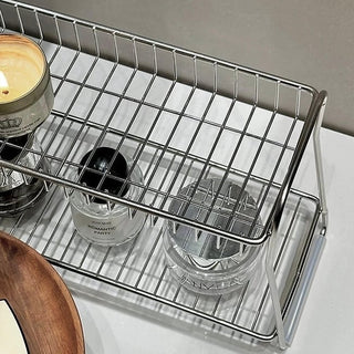 Stainless steel silver two-tier cosmetic storage multi-rack bathroom vanity perfume storage
