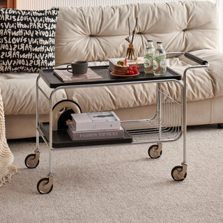 Stainless steel two-tier side table with casters storage rackin  wagon