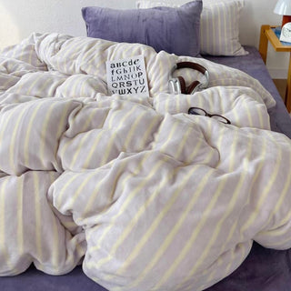 Purple Stripe Milk Velvet Winter Duvet Cover Set