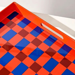 Orange Blue Checkerboard Square Tray