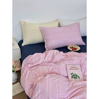 Pink Mix Check Pattern Duvet Cover Set 2 Sizes  Bed Cover All Seasons Year-Round