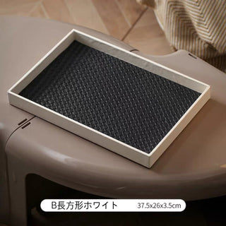 Monochrome Square Woven Leather Tray