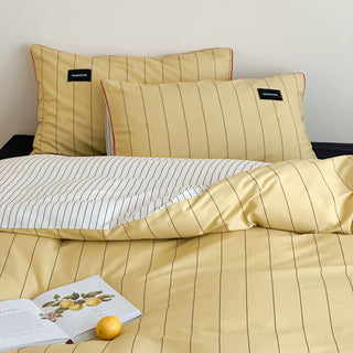 Yellow Double-Sided Stripe Cotton Duvet Cover Set   Bed Cover  All Seasons