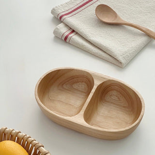 Acacia Wood Double Divided Accessory Tray  Small Item Tray