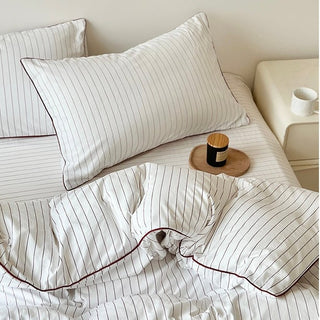 Red Piping Stripe Duvet Cover Set Bed Cover