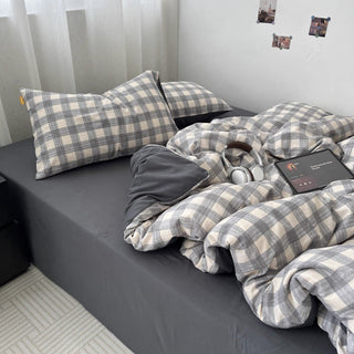Gray Wide Check Pattern Duvet Cover Set 2 Sizes  All Seasons