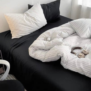 White Black Pinstripe Cotton Duvet Cover Set   All Seasons