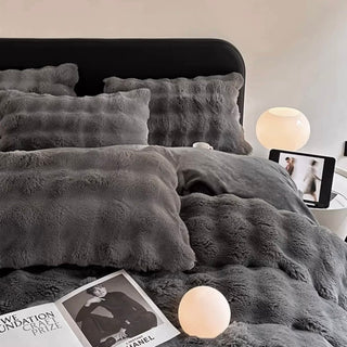 Dark Gray Fluffy and Soft Duvet Cover Set  Bed Cover Bedding Cover