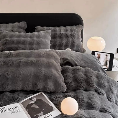 Dark Gray Fluffy and Soft Duvet Cover Set  Bed Cover Bedding Cover