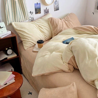 Two-tone Simple Plain Milk Velvet Winter Duvet Cover Set