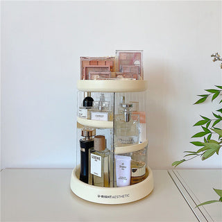 360 Degree Rotating Cosmetic Storage Three-Tier Rack with Tray