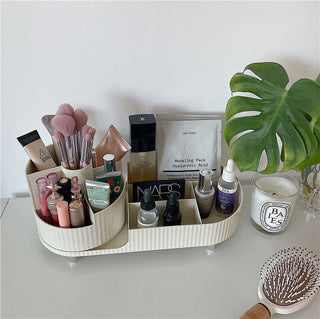 360 Degree Rotating Brush Stand with Cosmetic Storage Tray