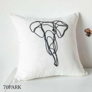 Motif Line Drawing Embroidery Simple Cushion Cover  6 Types