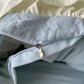 Frill Washed Cotton Duvet Cover Set  Blue Bed Cover