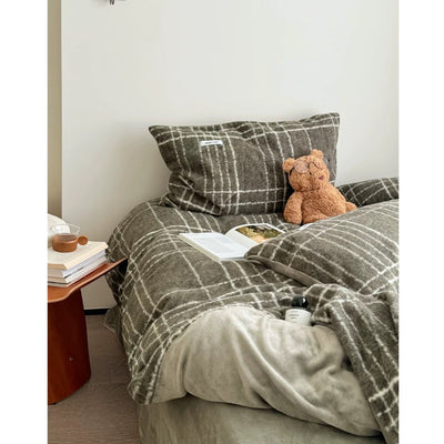 Khaki Retro Check Pattern Duvet Cover Set 2 Sizes  Winter Thick Bed Cover Bedding Cover