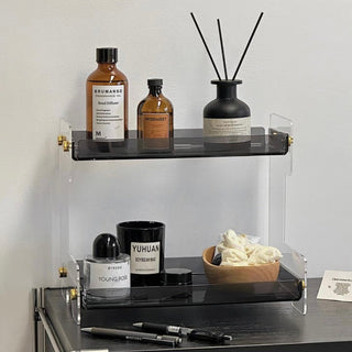 Clear Gray Acrylic Two-Tier Storage Display Rack for Cosmetics and Perfumes
