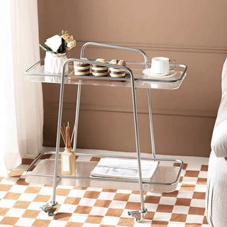 Castered Clear Two-Tier Storage Rack Wagon Side Table