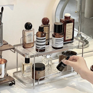 Striped Clear Stainless Steel Two-Tier Storage Rack Silver Perfume Storage