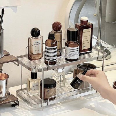 Striped Clear Stainless Steel Two-Tier Storage Rack Silver Perfume Storage