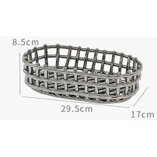 Silver Woven Oval Ceramic Basket for Small Item Storage