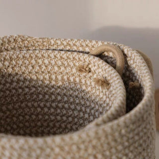 Handled Rope Braided Small Item Storage Basket Set   Set of 2