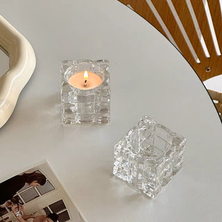 piece set Cube Clear Glass Candle Holder