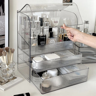 Clear Stripe Pattern Cosmetic Box with Lid Storage