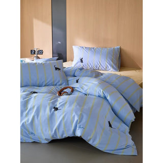 Blue Cat Stripe Duvet Cover Set  Bed Cover Cat